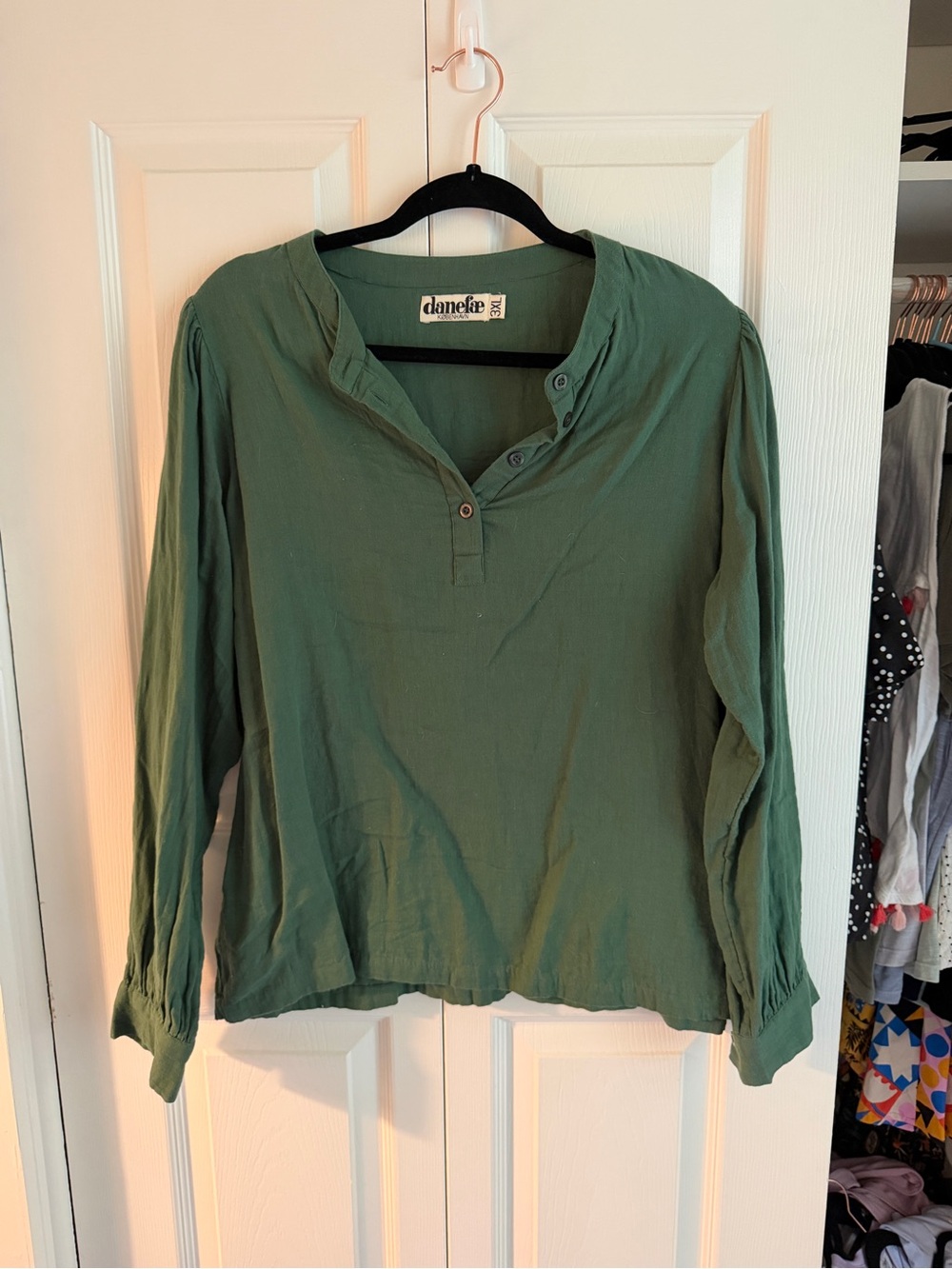 Danefæ København Cotton Henley Blouse – Size 3XL – Forest Green